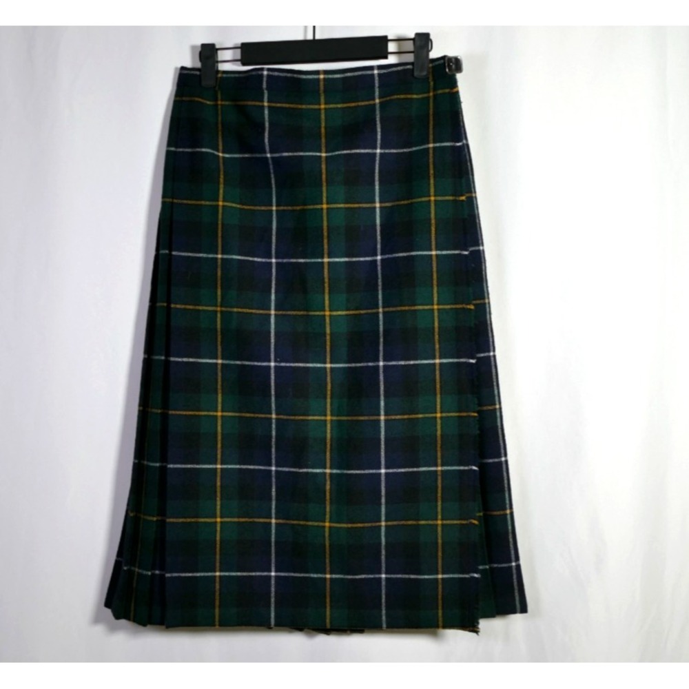 VTG Post OHorn Wool Blend Tartan Plaid Midi Wrap Skirt Size 14 Made In Scotland